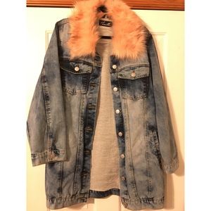 Pink Fur Collar Denim Jacket